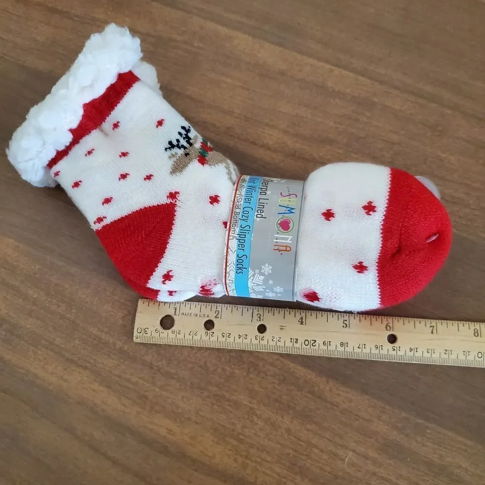 Sumona Sherpa Lined Cabin Socks Knit None Skid Winter Cozy Slipper Set of 3